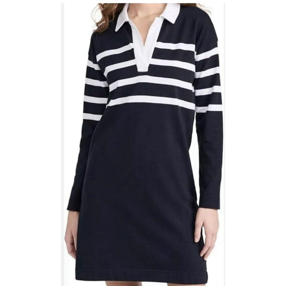 Faherty Navy and White Striped Polo Dress